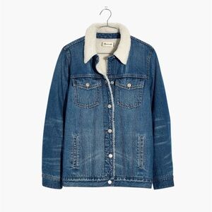 Women’s Blue Denim Jacket with Sherpa Collar and Lining